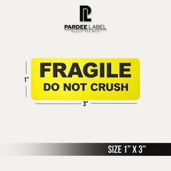 Neon Yellow Fragile Do Not Crush Stickers 1” x 3” – 250 Labels per Roll