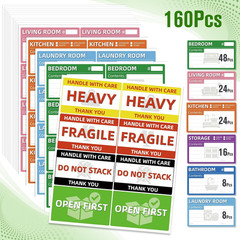 160-Count Moving Box Labels, 5 X 3 Inch Color-Coded Labels for Packing Boxes, 4