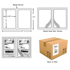200-1000 Blank Shipping Labels 8.5 x 5.5 Round Corner Self Adhesive 2 Per Sheet