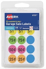 Avery Garage Sale Removable Labels, 3/4 Inch Round Labels, 315 X 6 Packs