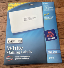 Avery 980198710 Address Label – White 12 Pages 360 Labels Opened Box