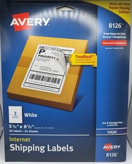 Avery 8126 – InkJet TrueBlock MAIL SHIPPING LABELS – 15 SHEETS / 30 LABEL – OPEN