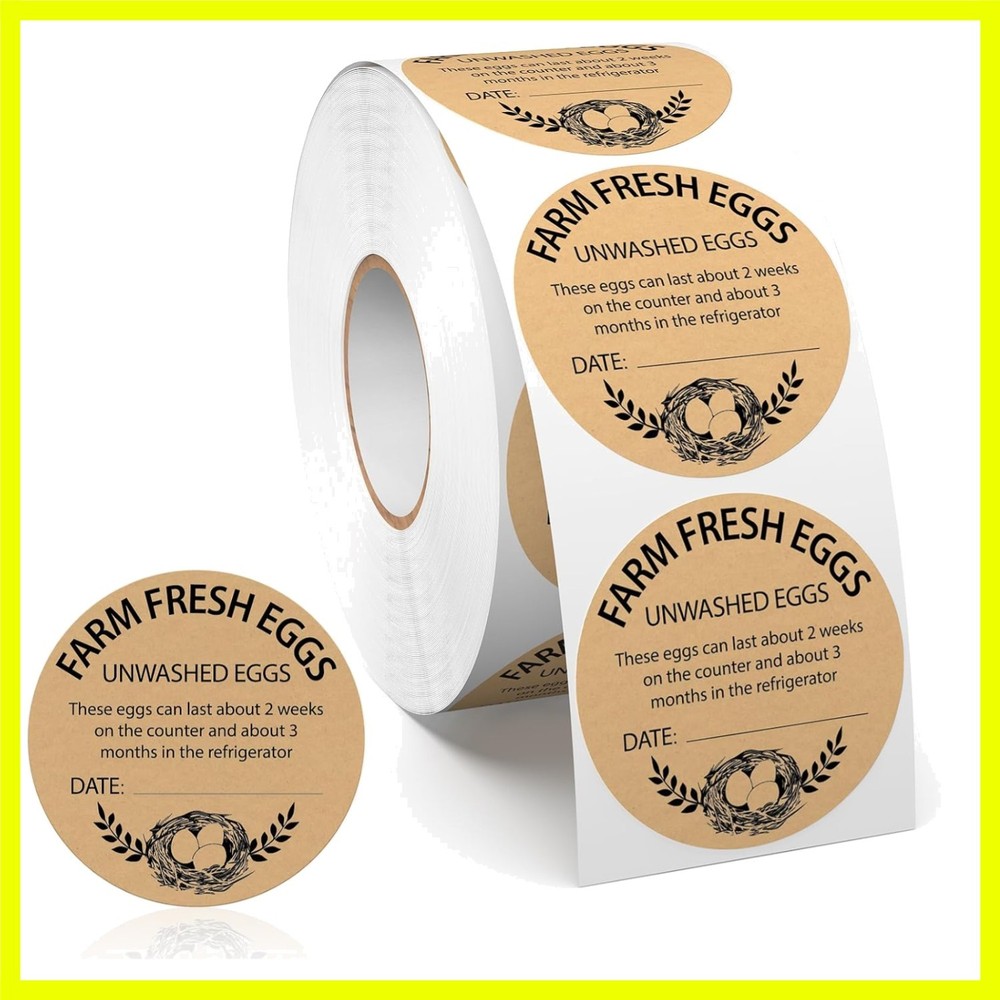 500 PCS Fram Fresh Eggs Carton Labels with Collection Date 2 Inches Natural B…