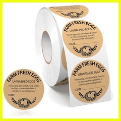 500 PCS Fram Fresh Eggs Carton Labels with Collection Date 2 Inches Natural B…