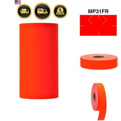 Fluorescent Red Pricing Labels to fit 1131 Pricers. 8 Rolls with 1 Free Ink R…