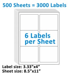 3000 Shipping Address Label 3 1/3″x4″ Self Adhesive 6UP Sticker for InkJet Laser