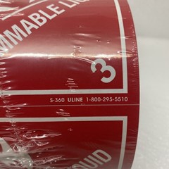 ULINE S-360 FLAMMABLE LIQUID STICKER ROLL 4″x4″