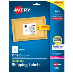 Laser Labels, Mailing, Permanent, 3-1/3″x4″, 150/PK, White