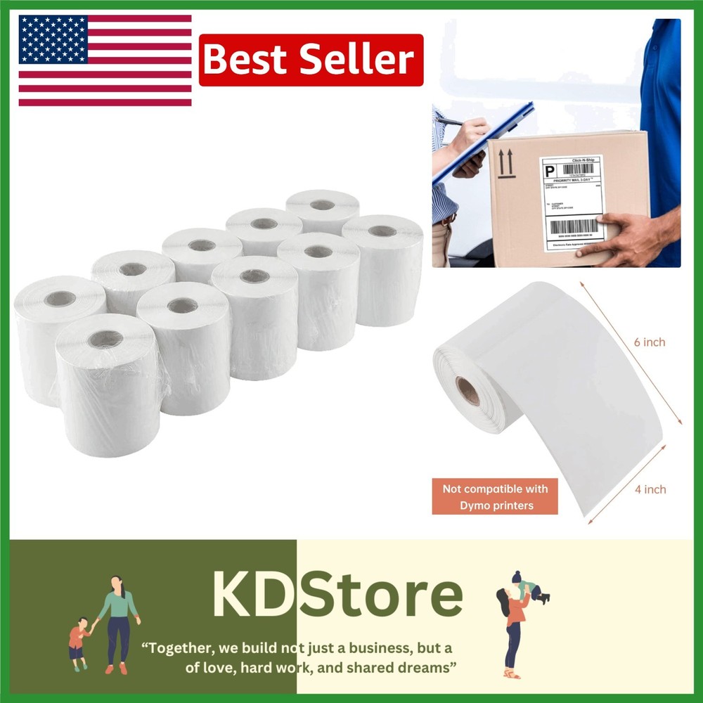 High-Quality 4″x6″ Thermal Labels – 250 Labels/Roll, 10 Rolls, Strong Adhesive