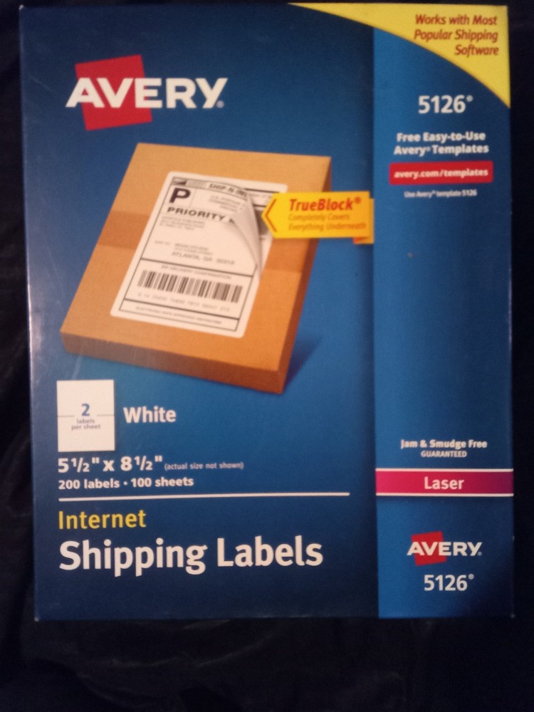Avery 5126 Internet Shipping Labels 2 Labels Per Sheet White 5-1/2 x 8-1/2 NINE