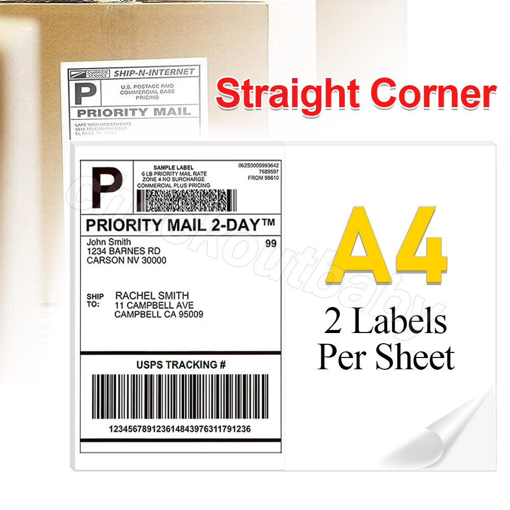 Premium Shipping Labels 8.5×5.5 Half Sheet Straight Corner Blank Self Adhesive