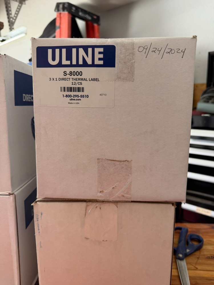 S-8000 ULINE 3″ X 1″ THERMAL LABELS 12 ROLLS NEW OPEN BOX