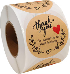 500 Pieces of Kraft Paper Adhesive Labels in one roll, 2-inch Thank You for Supp