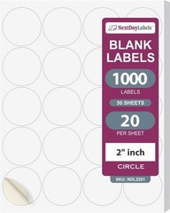 2 Inch Round Labels Matte White Sticker Sheets for Printing 50 Sheets