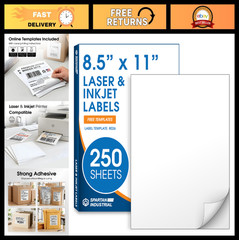 8.5″ x 11″ Matte White Full Sheet Labels – 250 Printable Sticker Sheets for Inkj