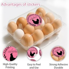 320 Pcs Farm Fresh Eggs Carton Labels, Pink Round Egg Handling Stickers Fresh…