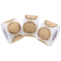 1500PCS(3 Rolls) Self-Adhesive Kraft Paper Labels 2 Inch with Flower and Leaf…