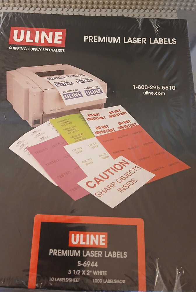 Uline 200 Premium Laser Labels S-5044 81/2 1/2″ X 5 1/2 White, NEW