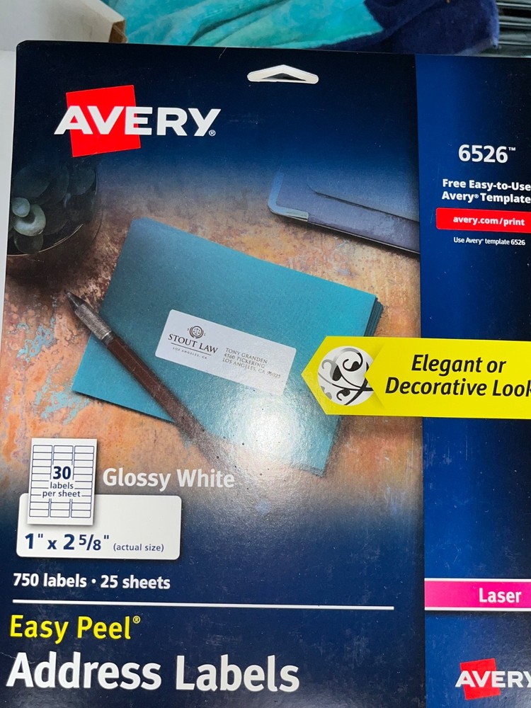 40 Sheets Avery 6526 Laser Address Labels Glossy White 1″ x 2-5/8″ 1000 Sheets