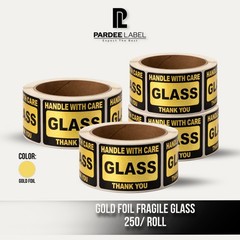 250 Fragile Glass Stickers 2×3 Gold Foil – Handle With Care Roll