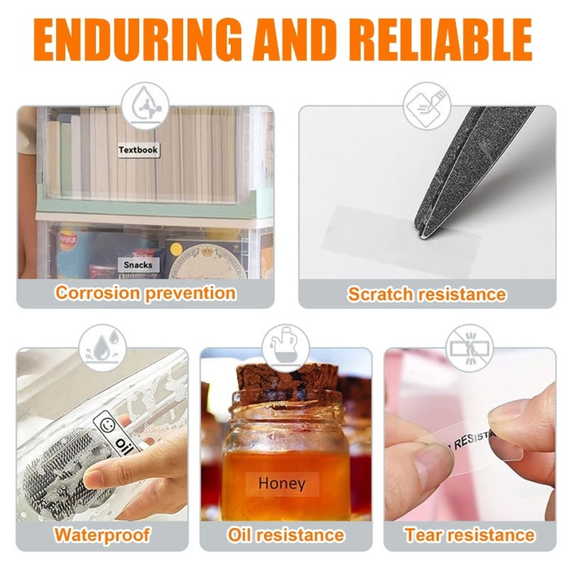480Pcs Clear Adhesive Thermal Label 12x40mm Oil Water Resistant for Home Kitchen