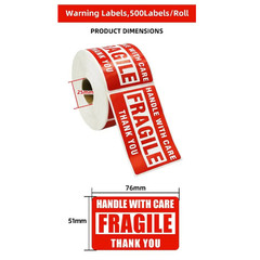 1000 Fragile Stickers 2×3 Fragile Labels Sticker Handle With Care Mailing Label~