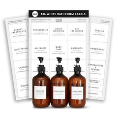 Minimalist Bathroom Labels for Organizing – 158 White Bathroom Labels for Con…