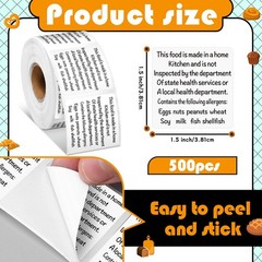 Cottage Food Law Labels – 500 Count Allergen Warning Stickers for Home Bakery