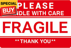 3” x 2” Fragile Stickers for Shipping and Moving, 500 Pcs (1 Roll) Handle with