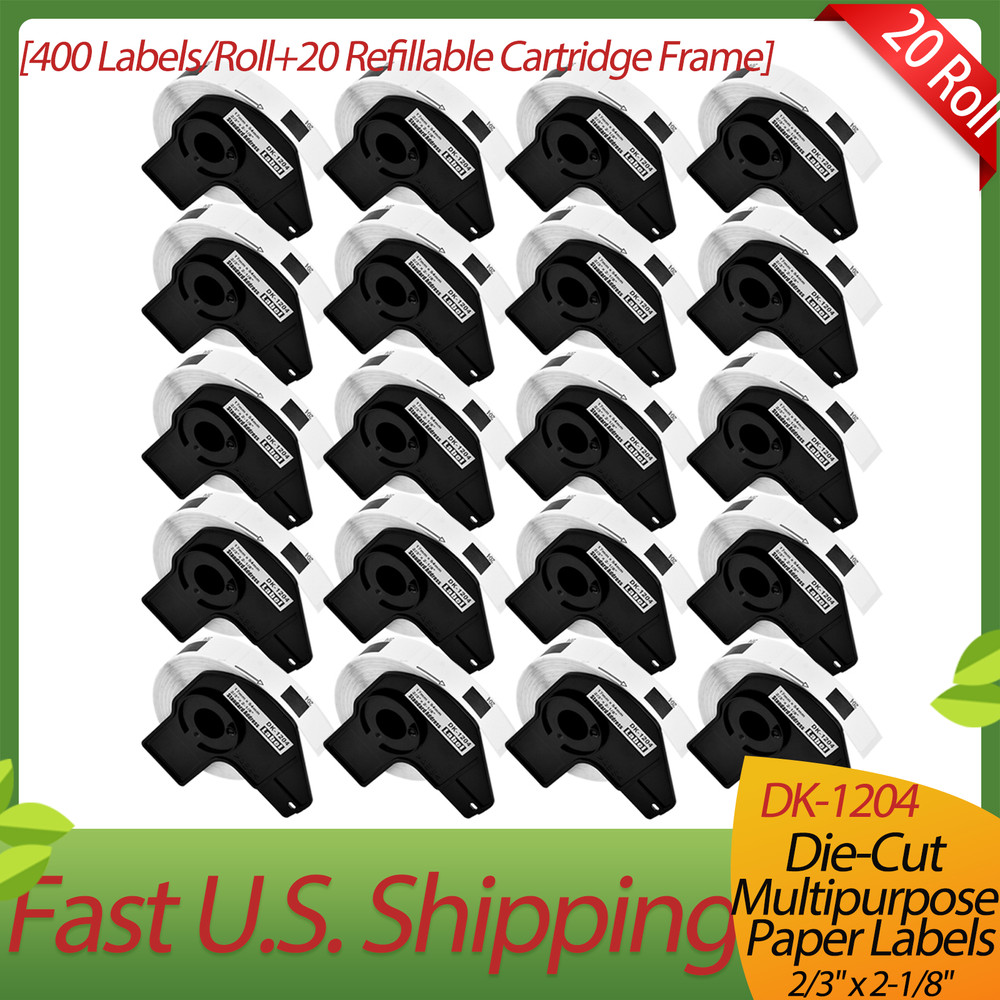 15 x DK-1204 For Brother White Paper Labels,400 Labels/Roll,With Cartridge Frame