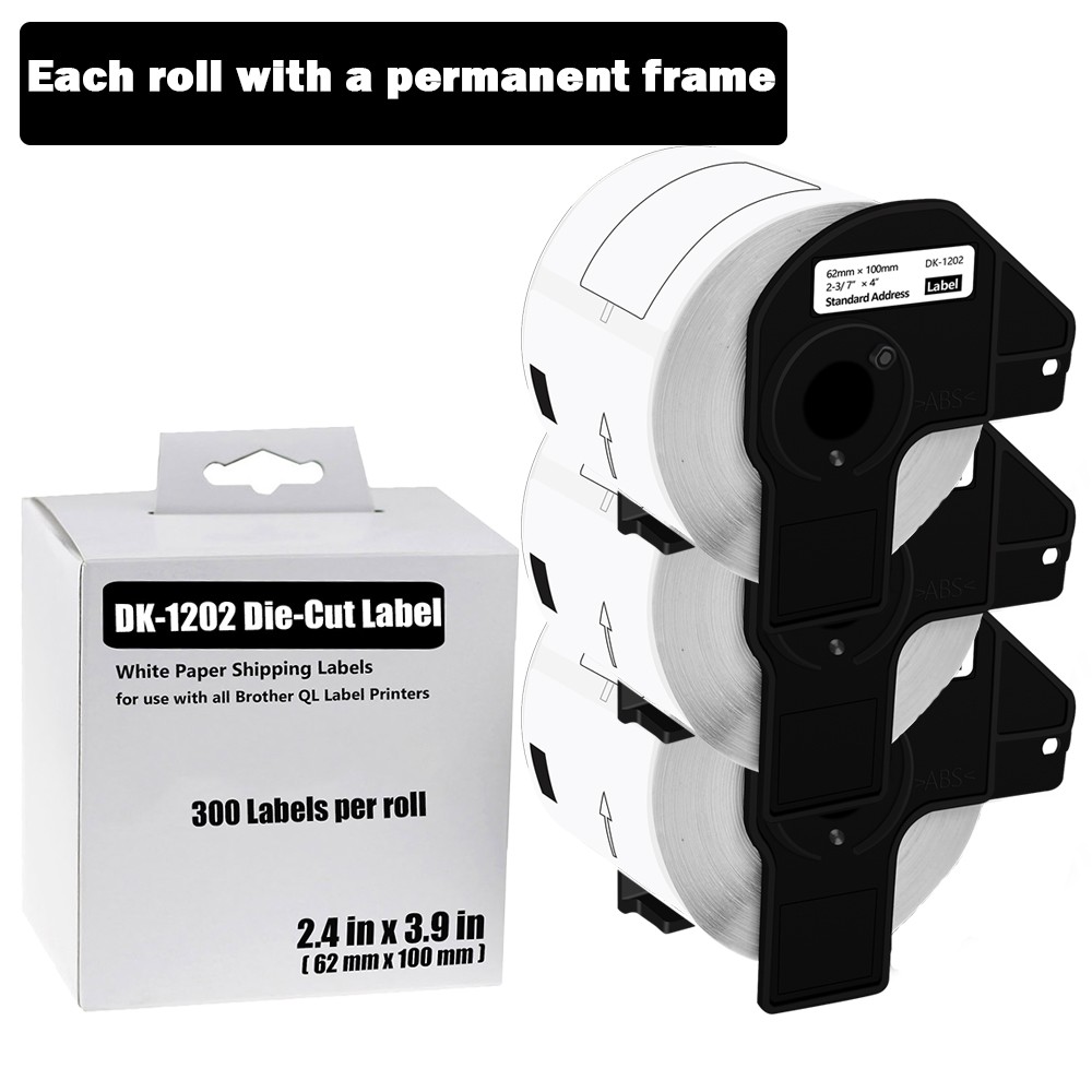 3Rolls 62mmx100mm DK-1202 Shipping Name Badge Labels Fit for Brother QL-800