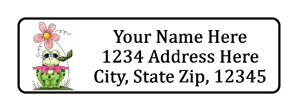 400 Frog With Flower Personalized Return Address Labels. 1/2 inch by 1 3/4 in