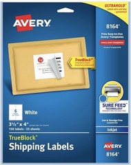 Avery 8164 3 1/3 x 4in Trueblock 25 Sheets 150 Shipping Labels