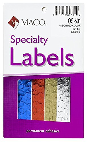 MACO Assorted Color Foil Stars, 1/2 Inches in Diameter, 396 Per Box (OS-501)