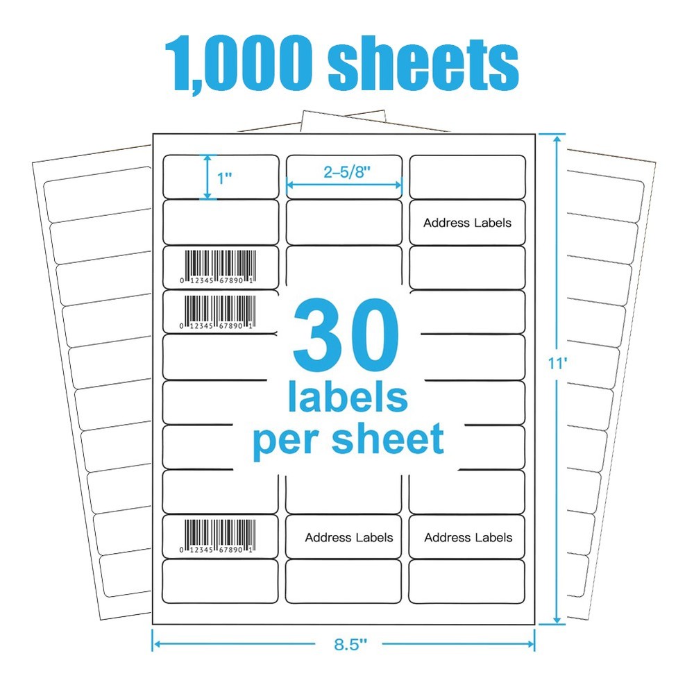 1 x 2 5/8 30000 Address Blank Shipping Self Adhesive Labels 2.625″ x 1″ 30UP