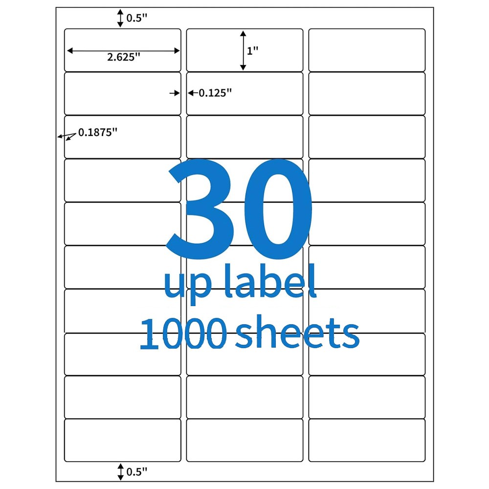 1 x 2 5/8 30000 Address Blank Shipping Adhesive Labels Compatible 2.625 x 1 30UP