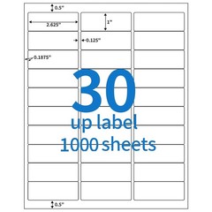 1 x 2 5/8 30000 Address Blank Shipping Adhesive Labels Compatible 2.625 x 1 30UP