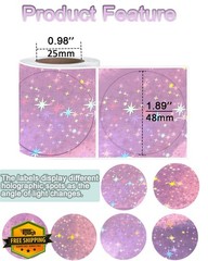 Joatuxul Holographic Starlight Pink Round Labels 2×2 Inch