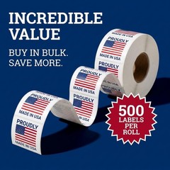 Made in USA Labels 3 X 2 Inches Vinyl Decal American Flag Stickers – 500 PCS