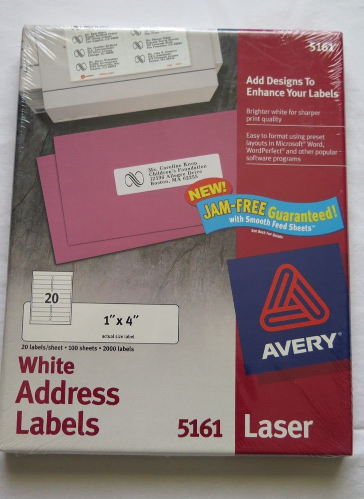 AVERY White Address Labels 5161 Laser 1”x4” 2000 labels