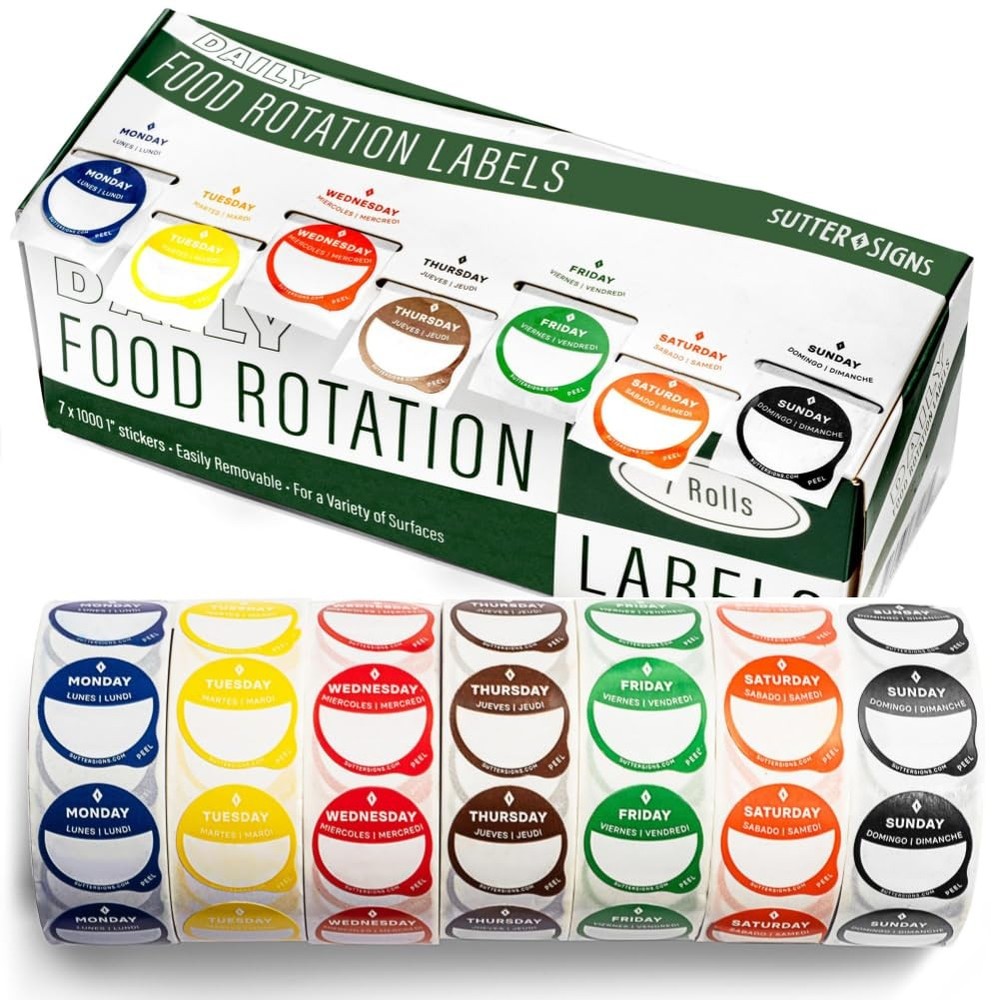 Date Stickers for Food – Day of the Week Day Dots Removable Food Labels, 1″ D…