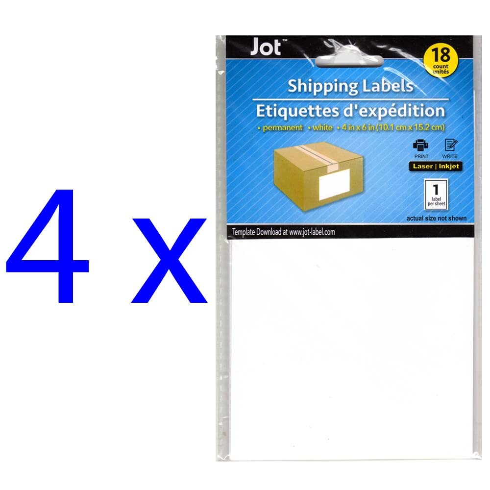 Jot 4×6 inch Permanent Shipping Labels, 18-count – 4-PACK (245723)