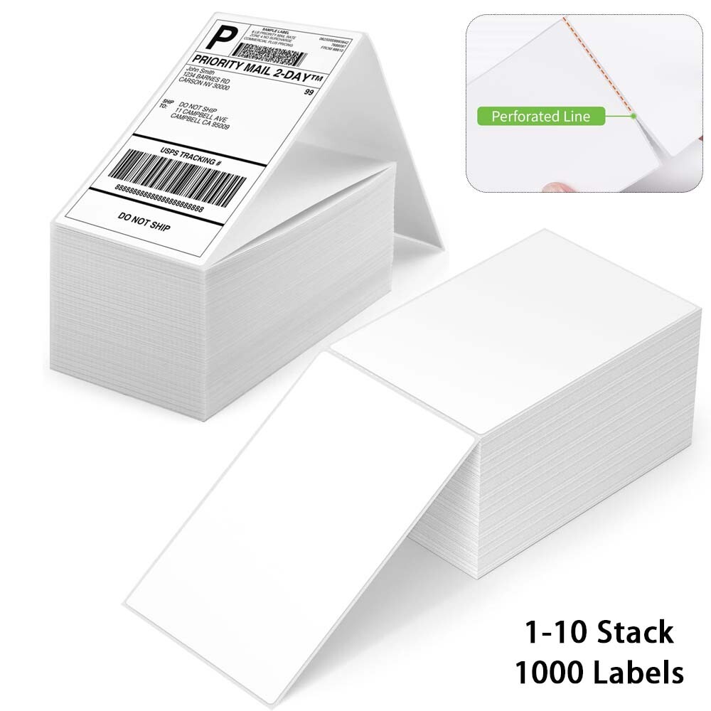 4×6 Fan-Fold Shipping Labels For Zebra Rollo Thermal Printer Postage Labels