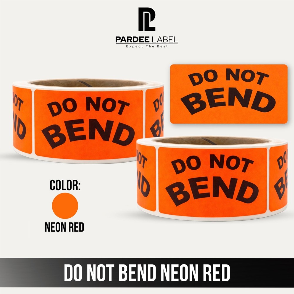 Do Not Bend Neon Red Labels 2″ x 3″ Stickers Shipping 250/Roll