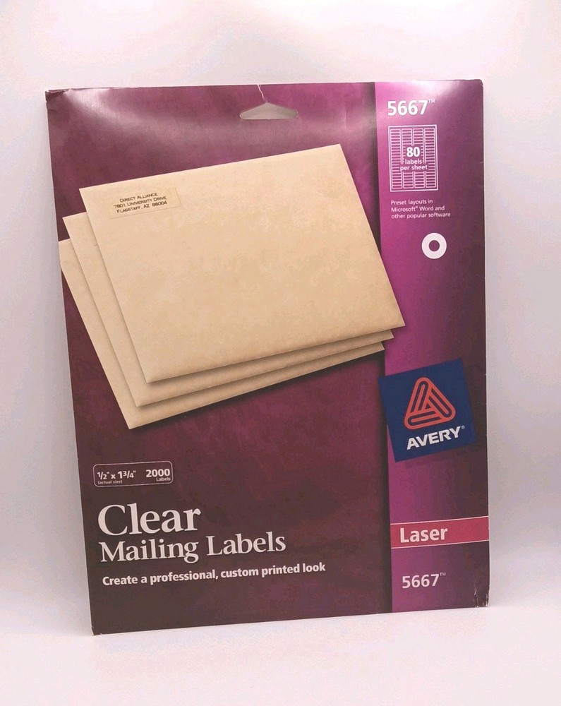 Avery 5667 Laser Clear Mailing Labels Return Address Labels 1/2″ x 1-3/4″