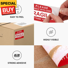 3” x 2” Fragile Stickers for Shipping and Moving, 500 Pcs (1 Roll) Handle with