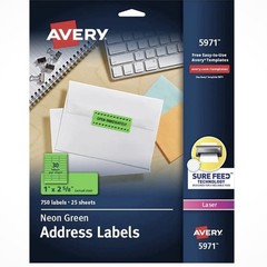 Avery Neon Address Labels with Sure Feed for Laser Printers, 1 x 2 5/8″, 750