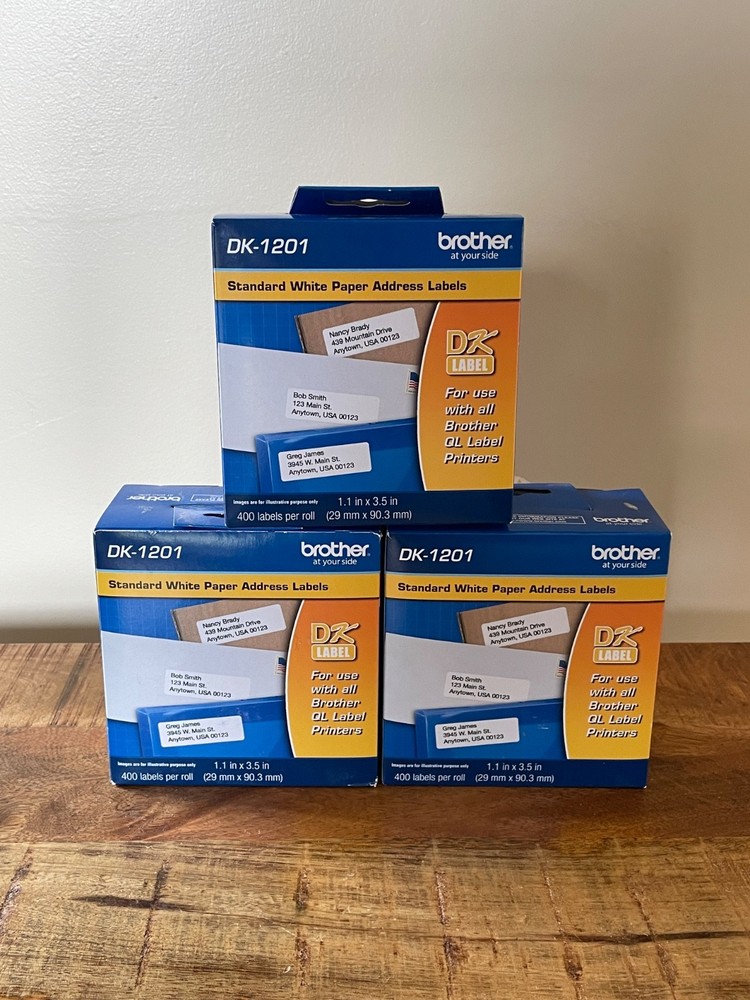 3 PACK Brother QL Label Printer DK-1201 Standard White Paper Address Labels