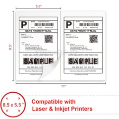 50 – 4000 Shipping Labels 8.5 x 5.5 Half Sheets Self Adhesive 2 Per 8.5×11 Sheet