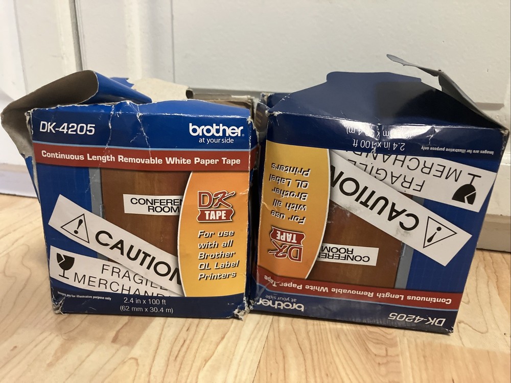 2-CT Brother Genuine DK-4205 Removable Continuous Length White Paper Labels